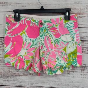 Lilly‎ Pulitzer Buttercup Shorts Size 0 Scalloped Hem Floral Print Pink Green